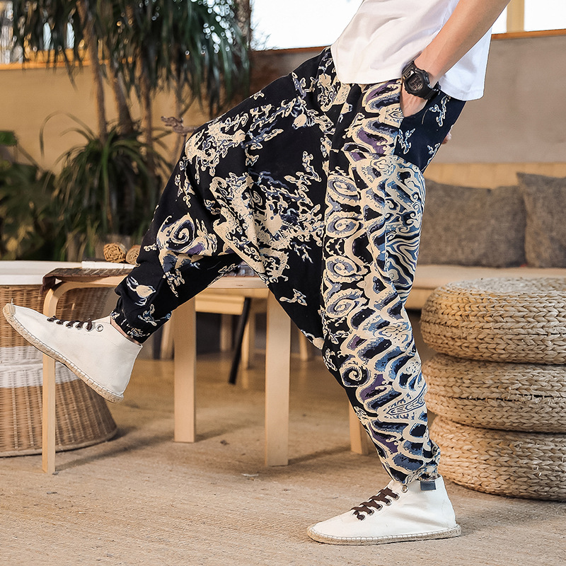 Drop Crotch Chinese Style Nepal Pants Linen