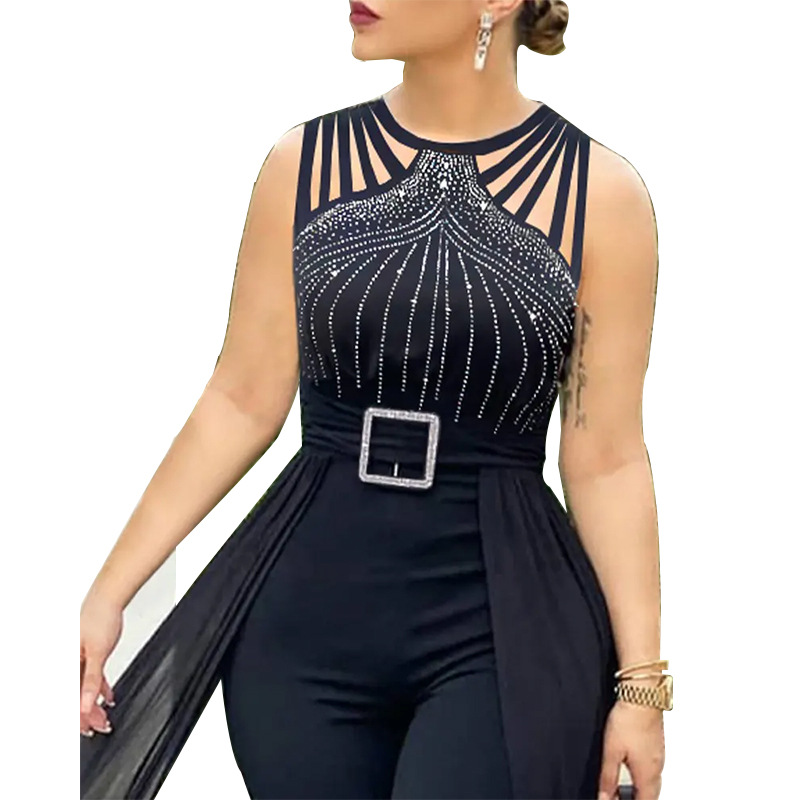 Waistband Solid Color Temperament Mesh Long Dress