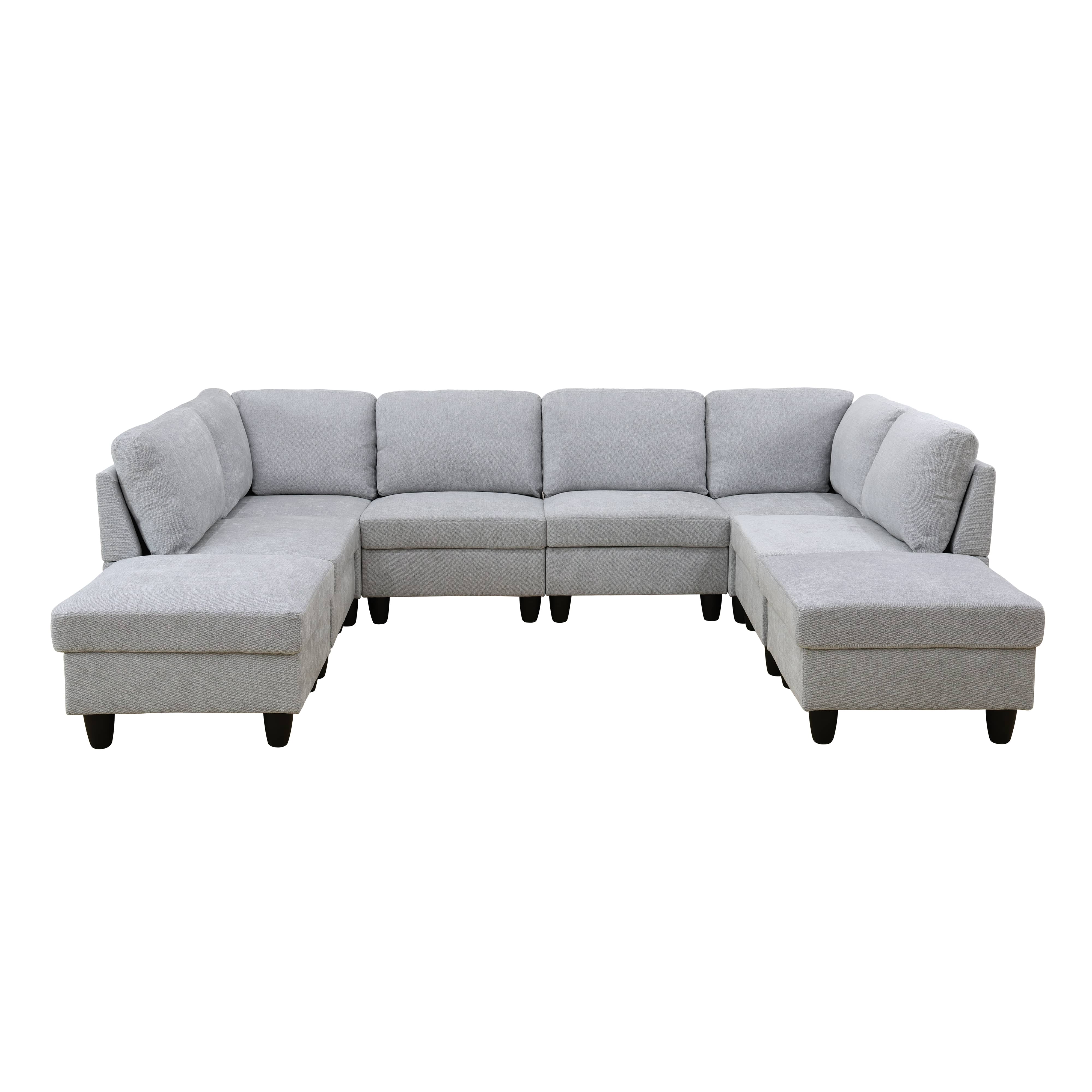 Grey & White Flannel 8-Piece Sofa Set - Image 2 of 2