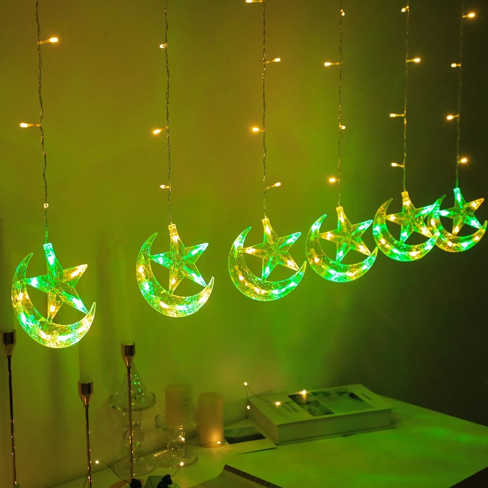 2025 NEW Star Moon Lamp Curtain Light 4M 138LED Star And Moon Light 8 Modes Fairy Light Ramadan Decoration LED Light