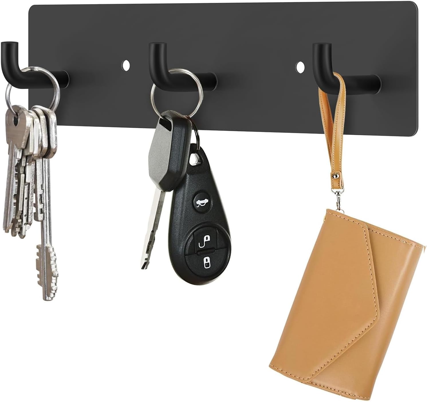 Small Black Wall Mount Key Holder With 3 Hooks, Compact Key Rack Organizer For Entryway, Hallway And Home