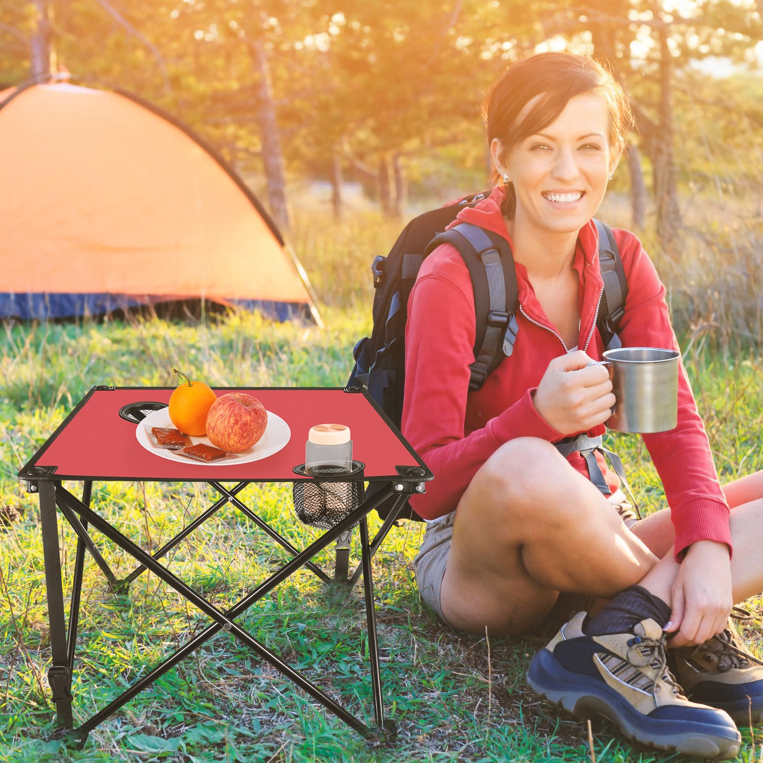 1Pc 2Pc Options Foldable Camping Table Portable Picnic Table Lightweight Travel Desk With 2 Cup Holders Carrying Bag Color Options Black Orange Green Red Blue Navy Blue image 45