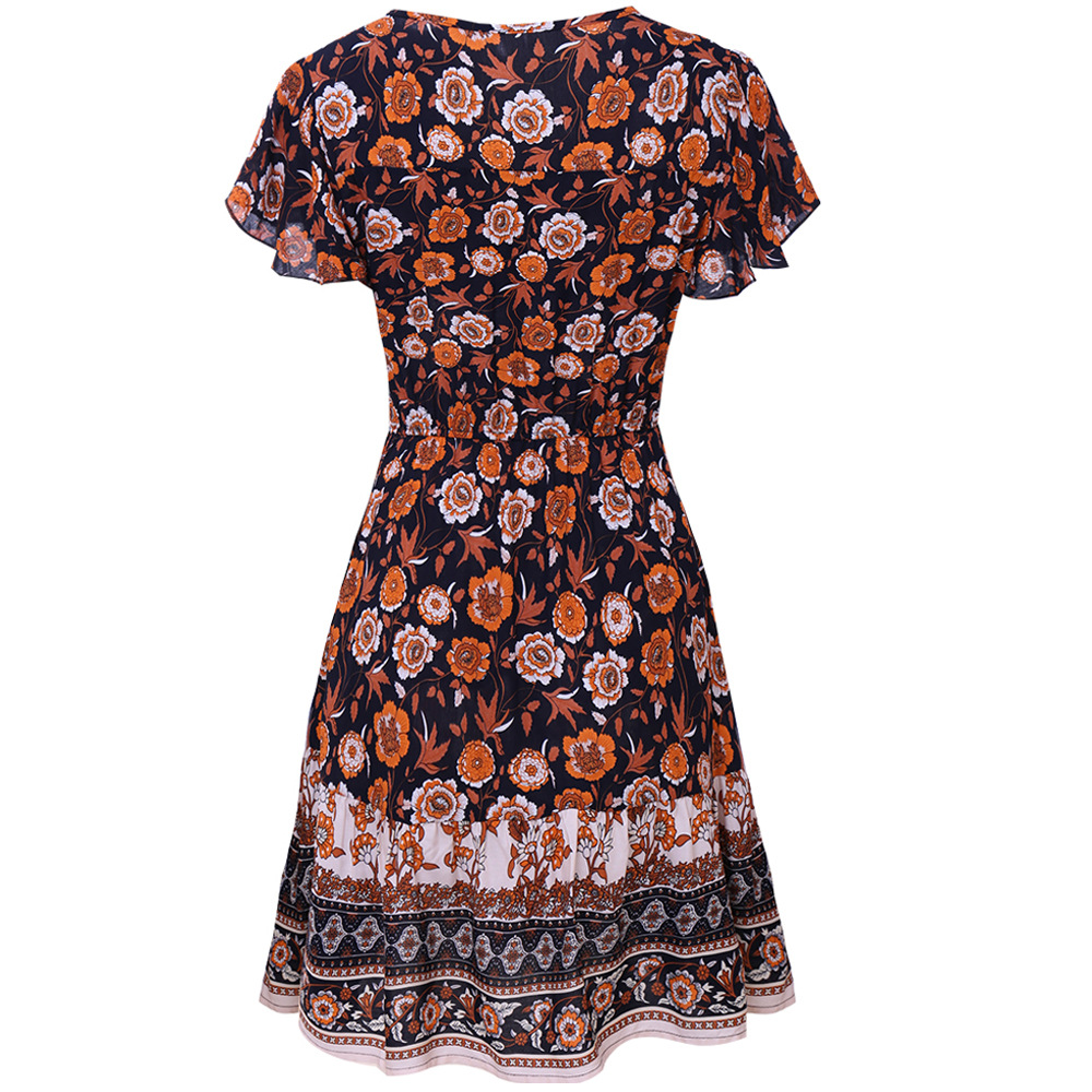 Bohemian Black Multicolor Patterned Mini Dress