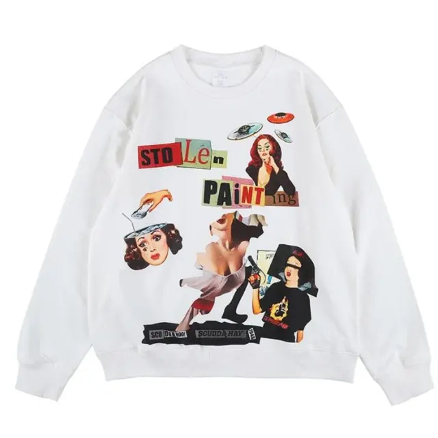 New Printed Kawaii Loose fitting Casual Round neck Top White - Shop at LoveMi