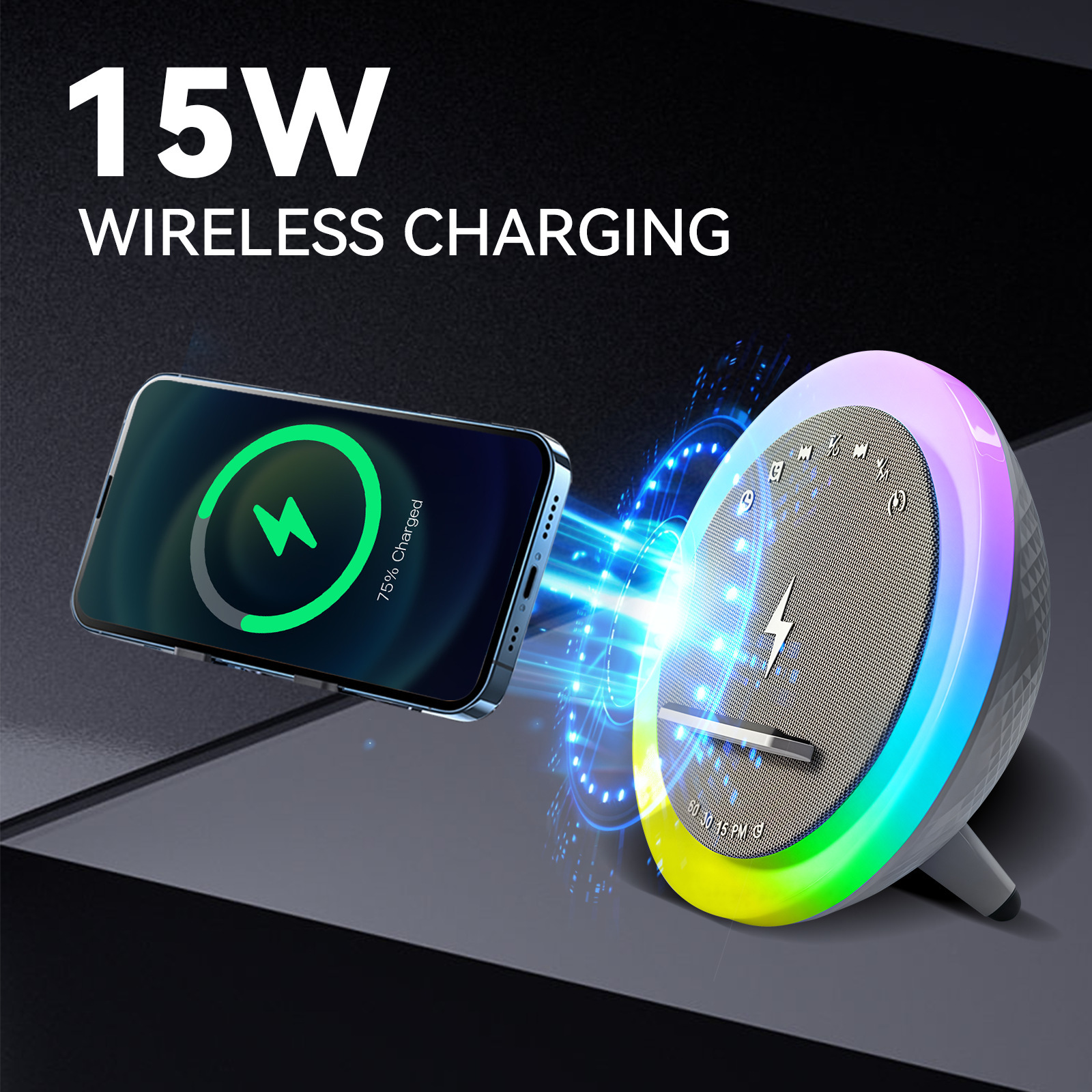 KP-577 Best-Selling Wholesale White Noise Bluetooth Speaker With LED Color Lights Clock Alarm Timer Wireless Charging And Bedside Desktop Functionality 4