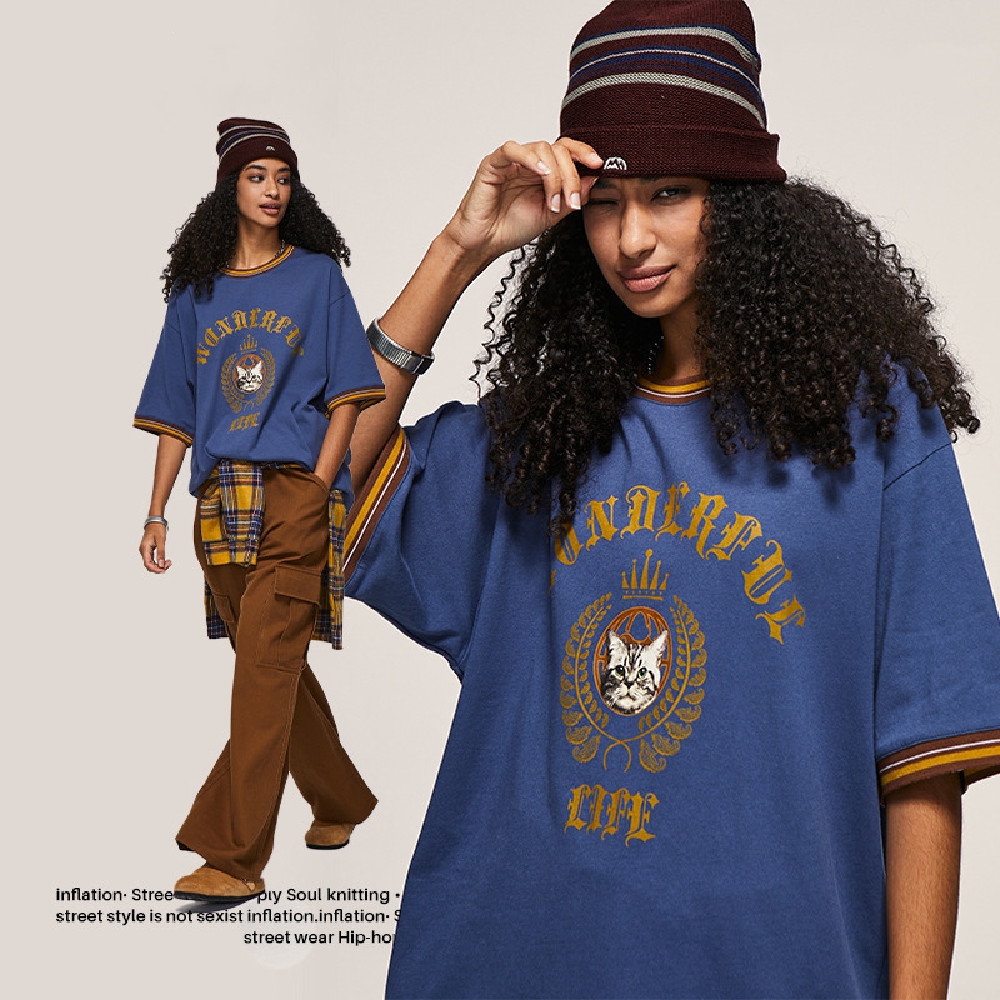 Loose Fitting Street Cotton Short Sleeves
