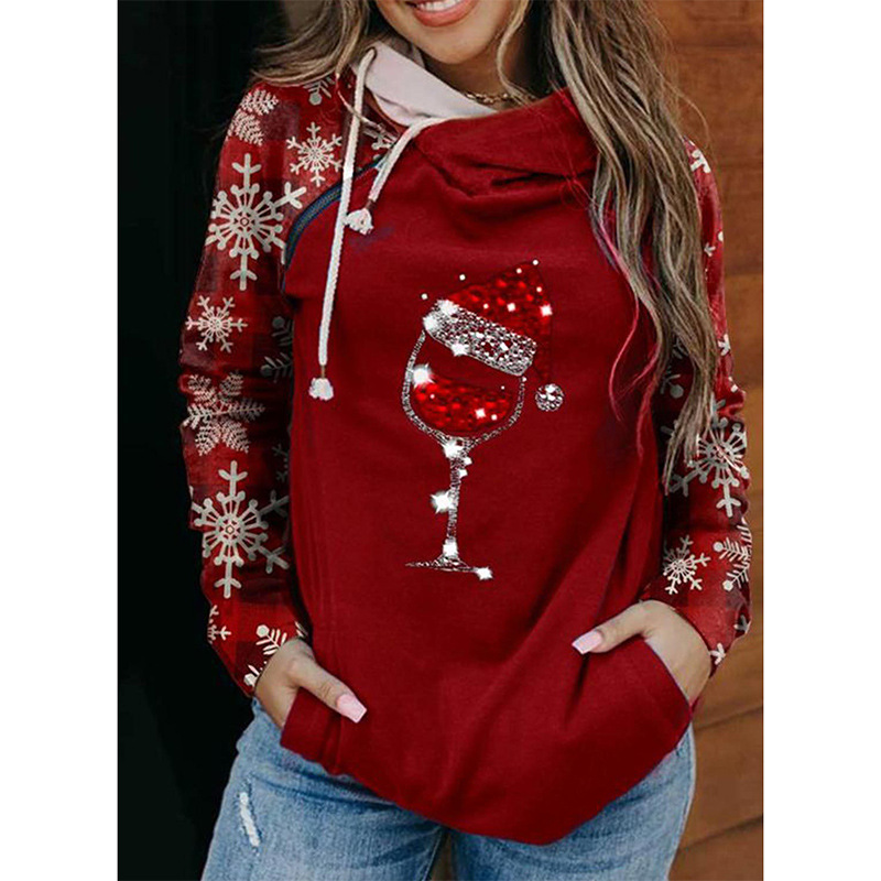 Casual Loose Snowflake Print Half High Neck Long Sleeve T-shirt