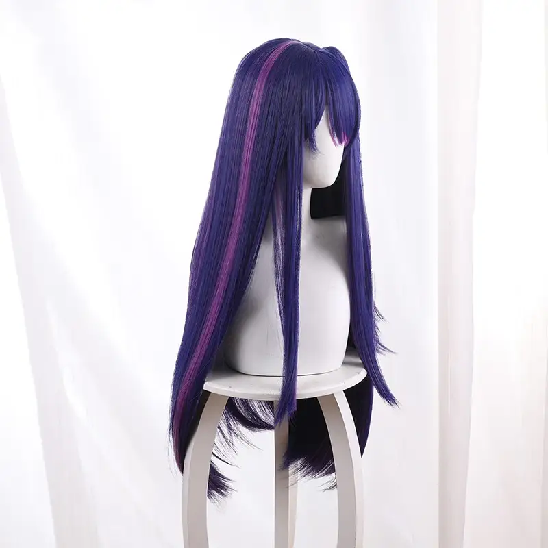 Blue Purple Highlight Single Sided Long Ponytail Cos Wig