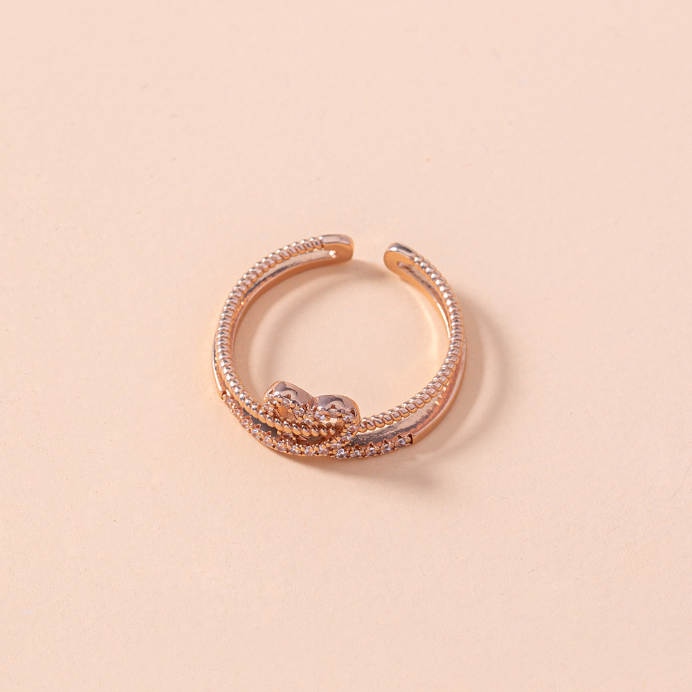 Personalized Love Heart With Double-glazed Zircon Open Adjustable Ring