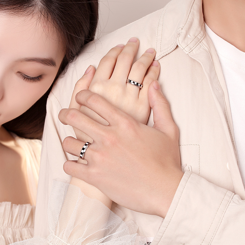 Black And White Matching Couple Ring Niche Original