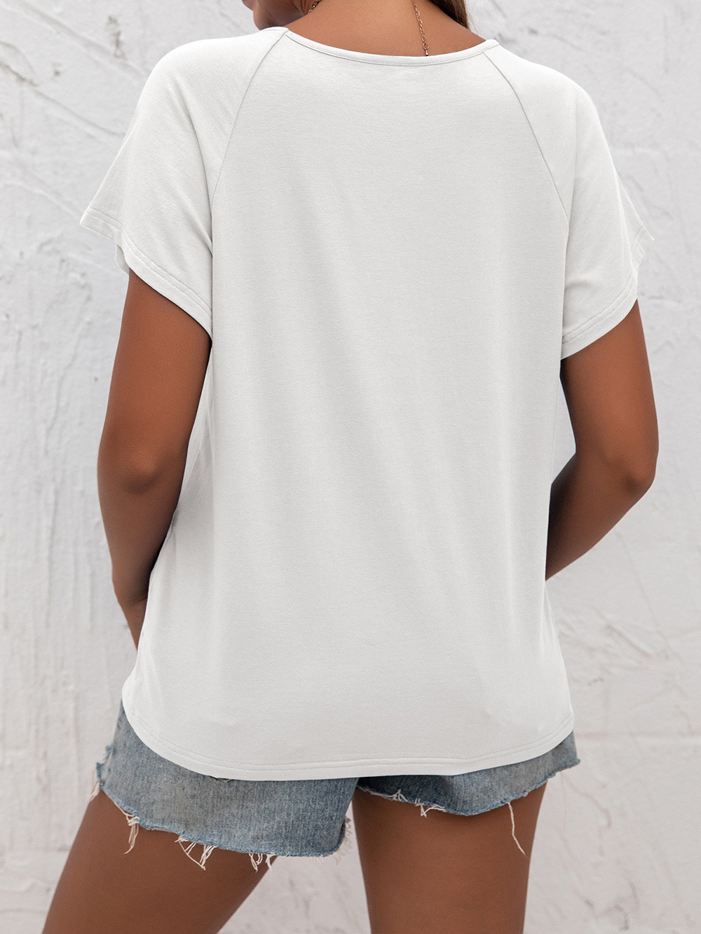 Title 13, Cutout Short Sleeve T-Shirt Crew Neck Loose Kni...