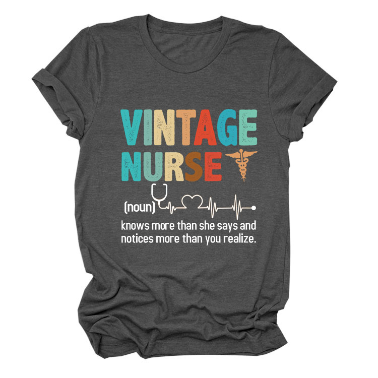 Letter Printed Women's Round Neck Short Sleeves Dark Grey White Font - Shop at LoveMi