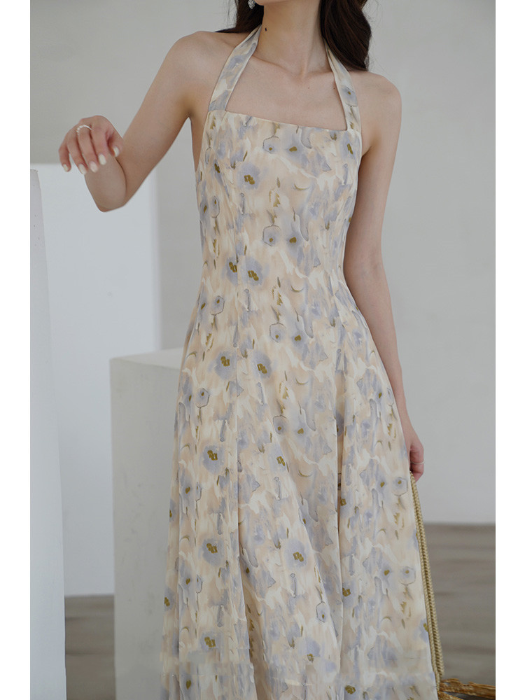 Chiffon Halterneck Open-Back Dress