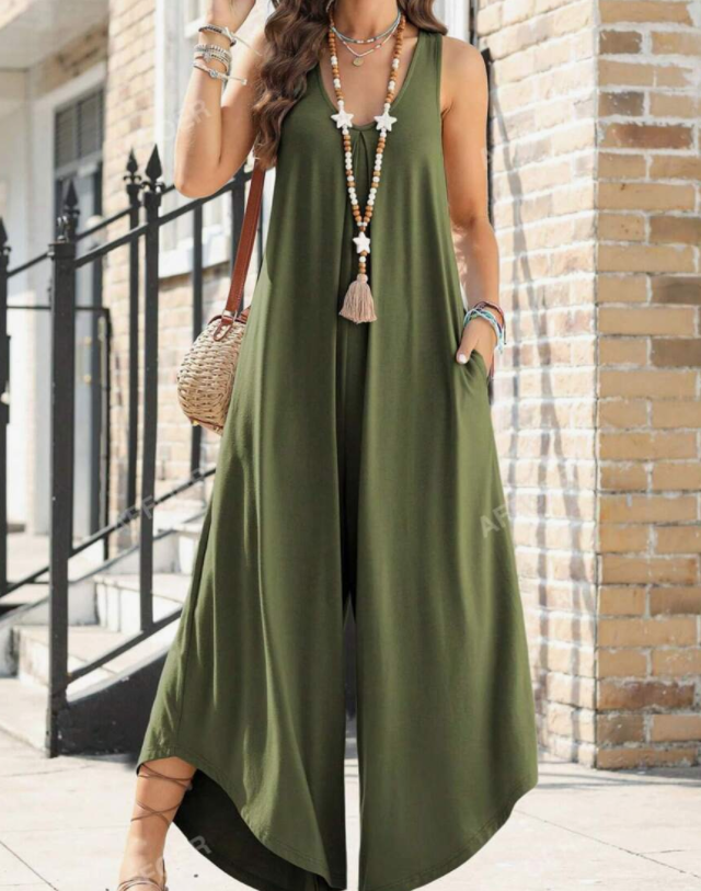 V-neck Trumpet Wide Leg Jumpsuit