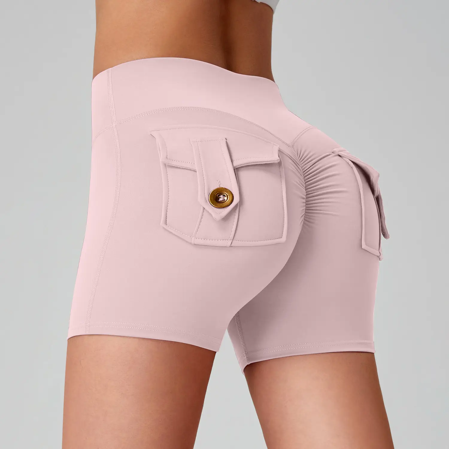 Women's High-Waisted Cargo Yoga Shorts With Pocket, Peach Hip Design Bare-Skin Feel, High Elastic, Quick-Dry Running & Fitness Pants
