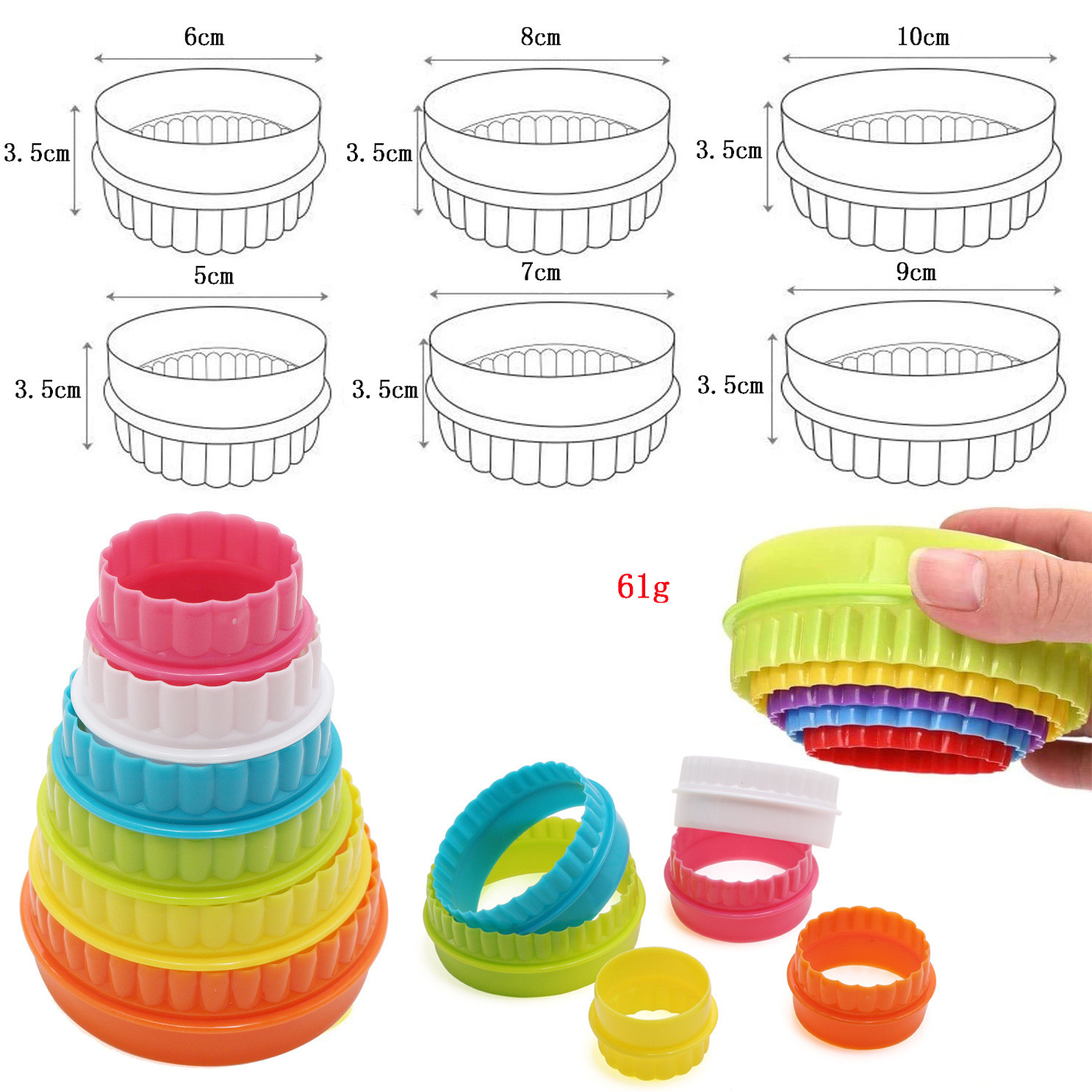 Title 5, Baking Tools Set Of 6 Colored Plastic Biscuit M...