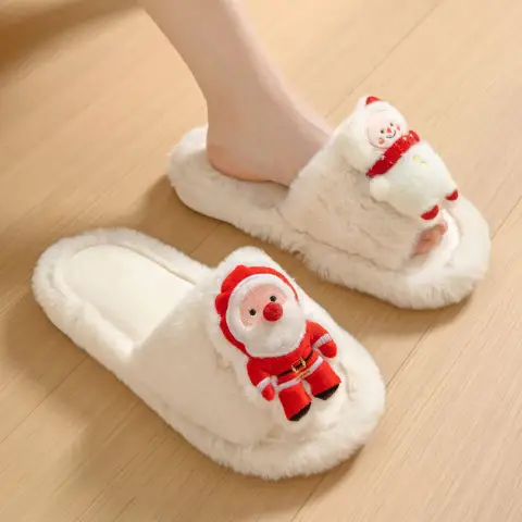Christmas Shoes Santa Claus Open-toe Cotton Slippers Winter Home