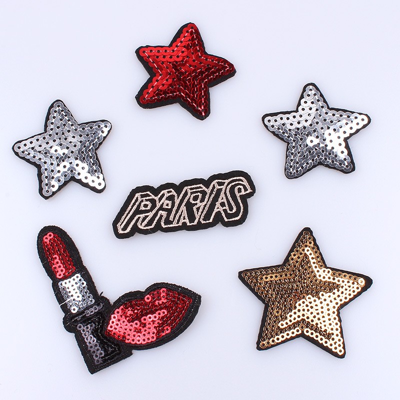 Fashion Computer Embroidered Sequins Pentagram Lipstick Letters