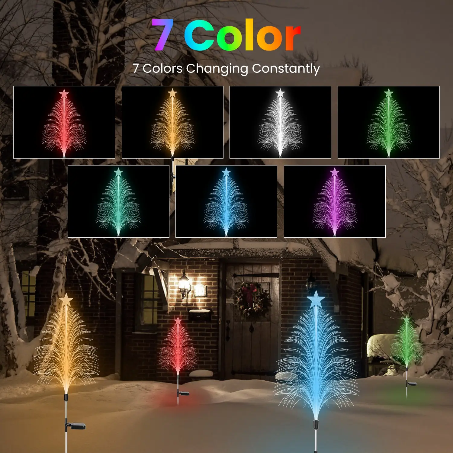 4Pack 7 Color Changing Solar Christmas Tree