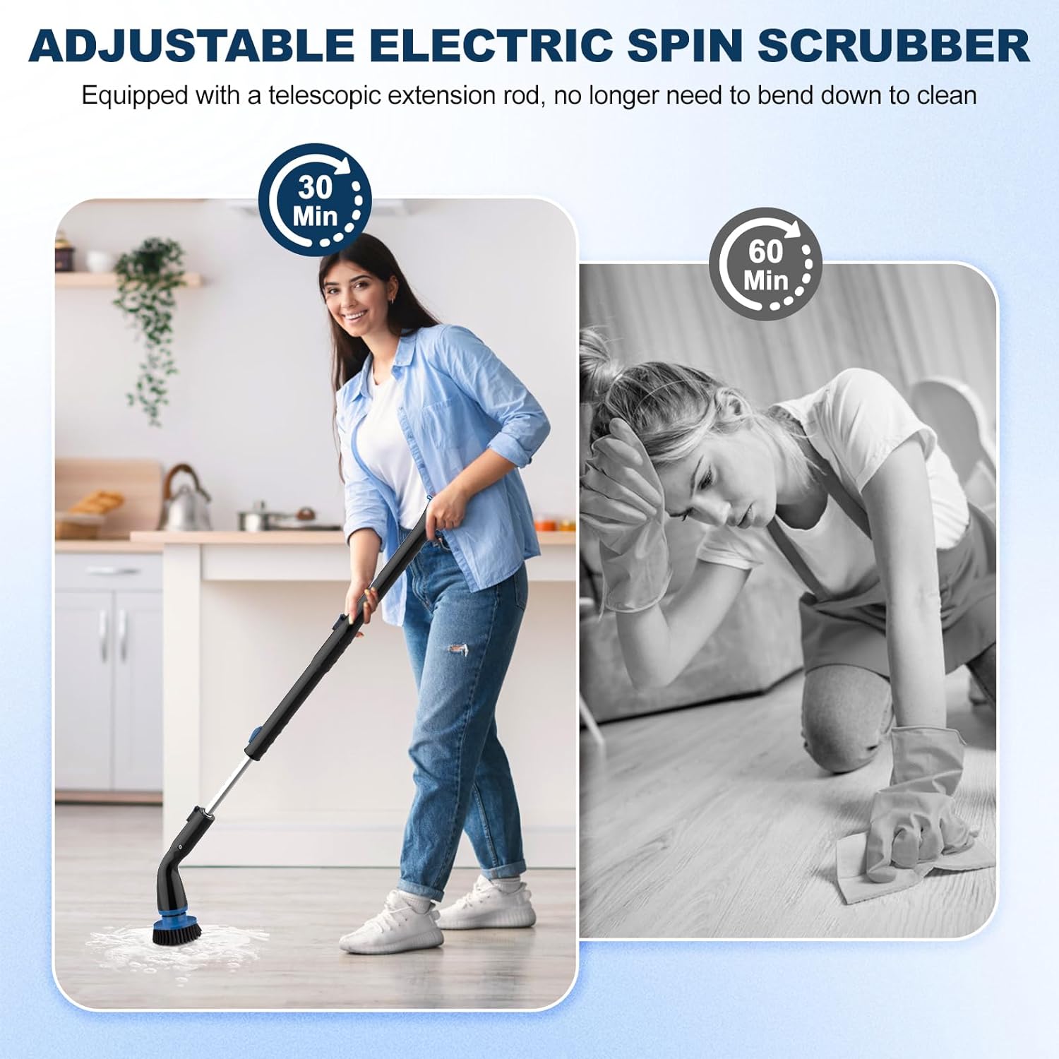 Electric Spin Scrubber Cordless Cleaning Brush With 4 Replaceable Brush Heads And Adjustable Extension Handle Power Shower Scrubber For Bathroom Kitchen Tub Tile Floor