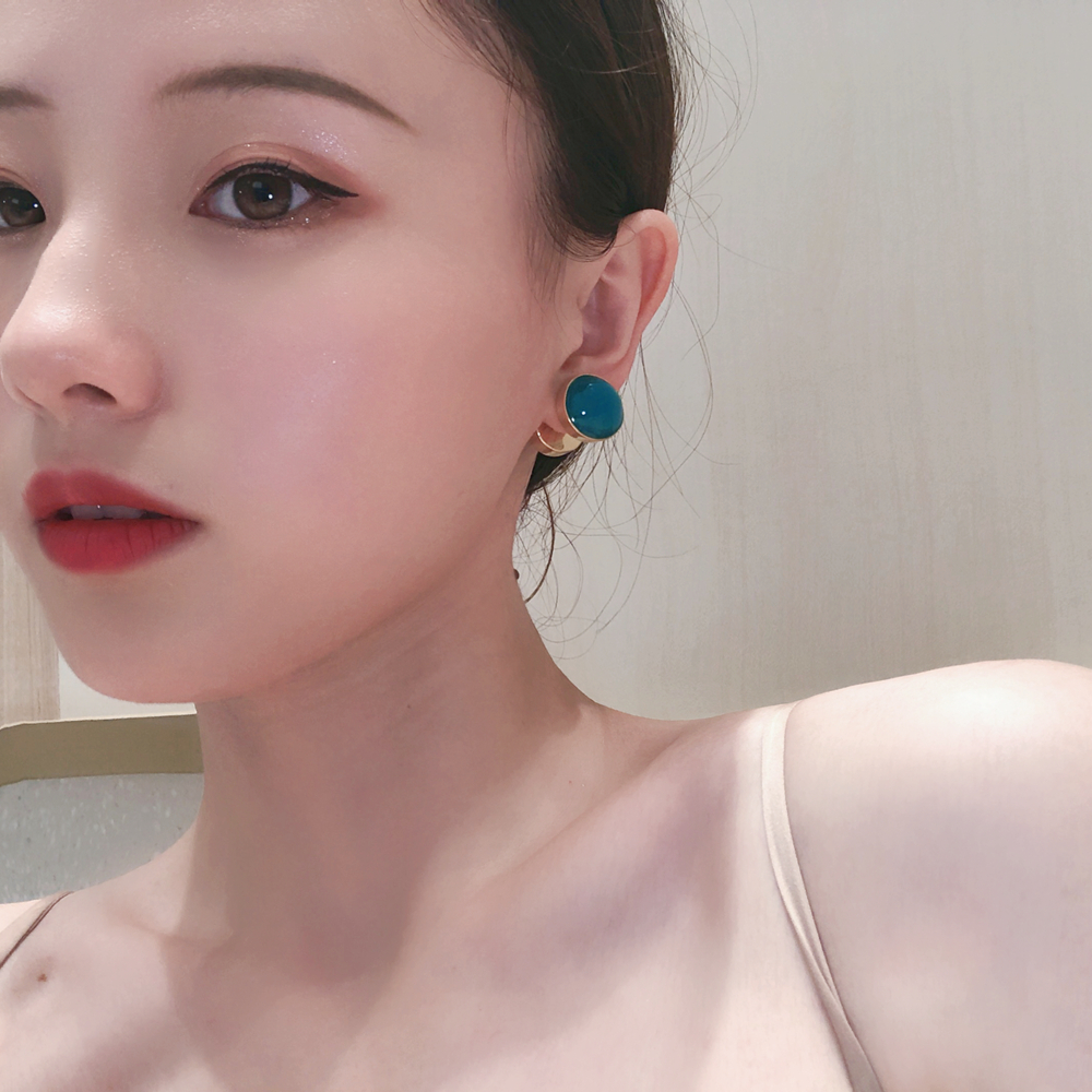 Asymmetric Blue Orange Contrast Vintage Stud Earrings