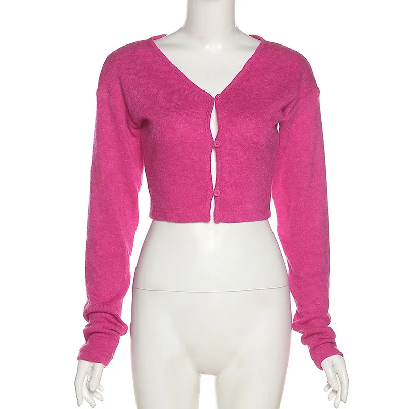 Women's Black Vneck Long Sleeved Knitted Cardigan For Outer Wear - Red