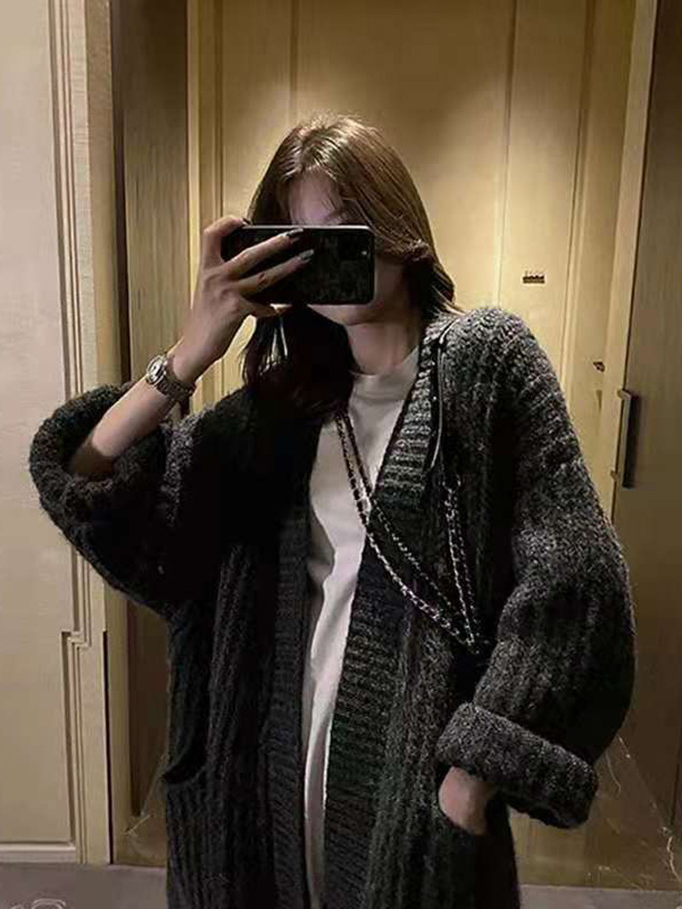 Women's New Mid-length Over-knee Lazy Knitted Cardigan Sweater