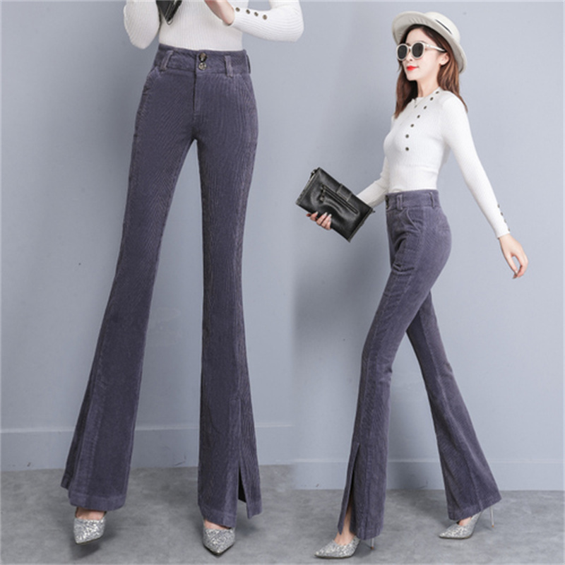 Title 5, Plush Drape Micro-flared High-waist Corduroy Ca...