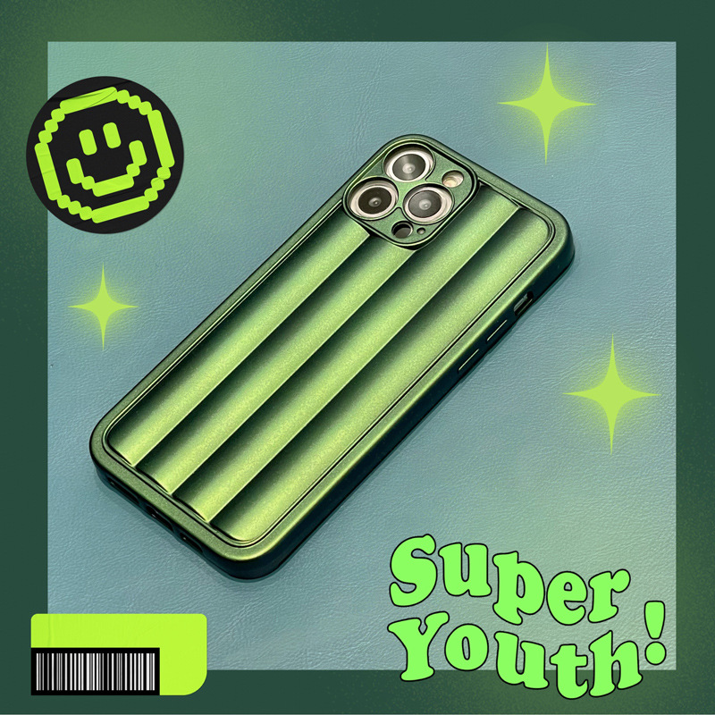 Down Striped Fluorescent Green Silicone Phone Case - Image 2