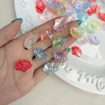 Translucent AB Iridescent Scallop Leaf Charms, Top-Hole Ribbed Acrylic Fan Pendants For DIY Hanfu Hairpins, Earrings & Necklace Drops.
