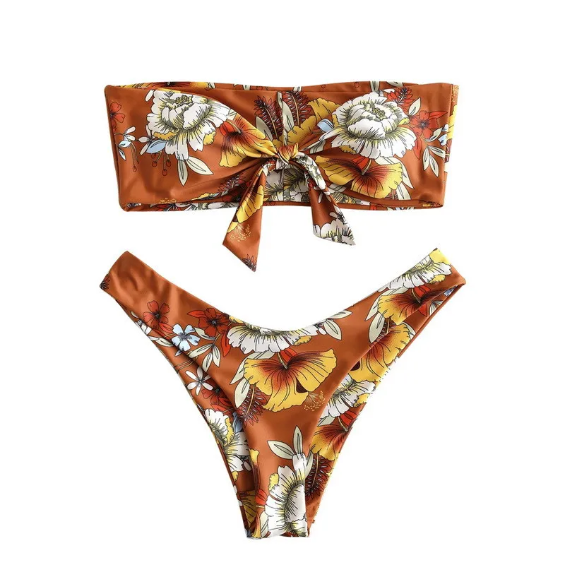 Sexy Printed Ladies Bikini Split Swimsuit - Orange
