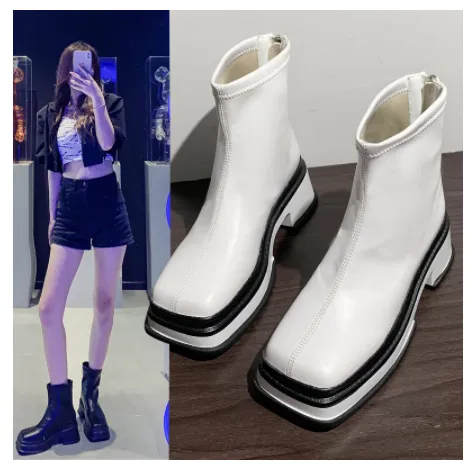 Korean Style All Match Retro Thick Heel Short Boots White - Shop at LoveMi
