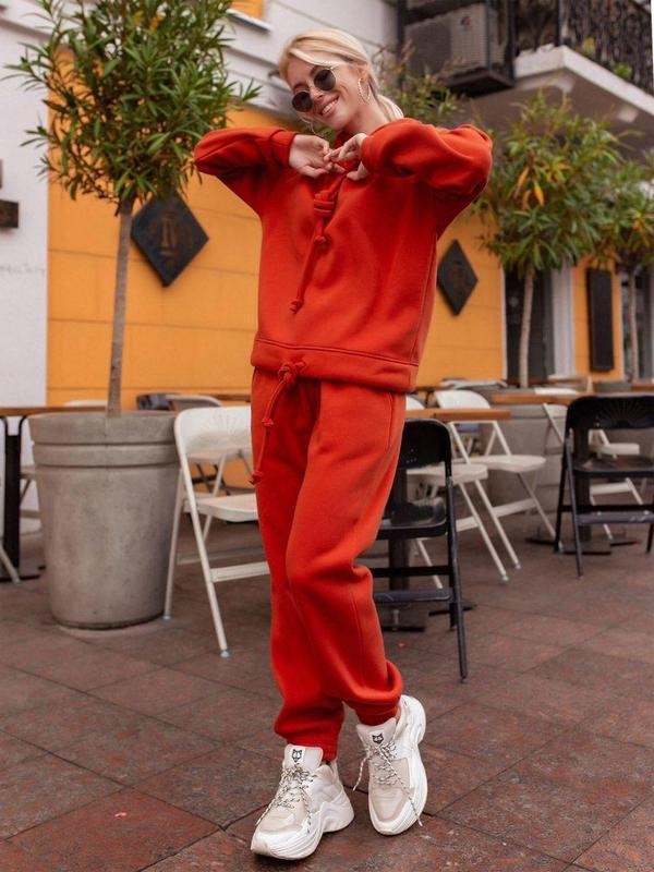 Beautiful Fashion Solid Color Hooded Sweater Casual Two-piece Suit