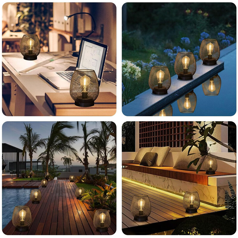 UK Metal Battery Operated Table Lamp Cage Shape Cordless Lanterns — image 8