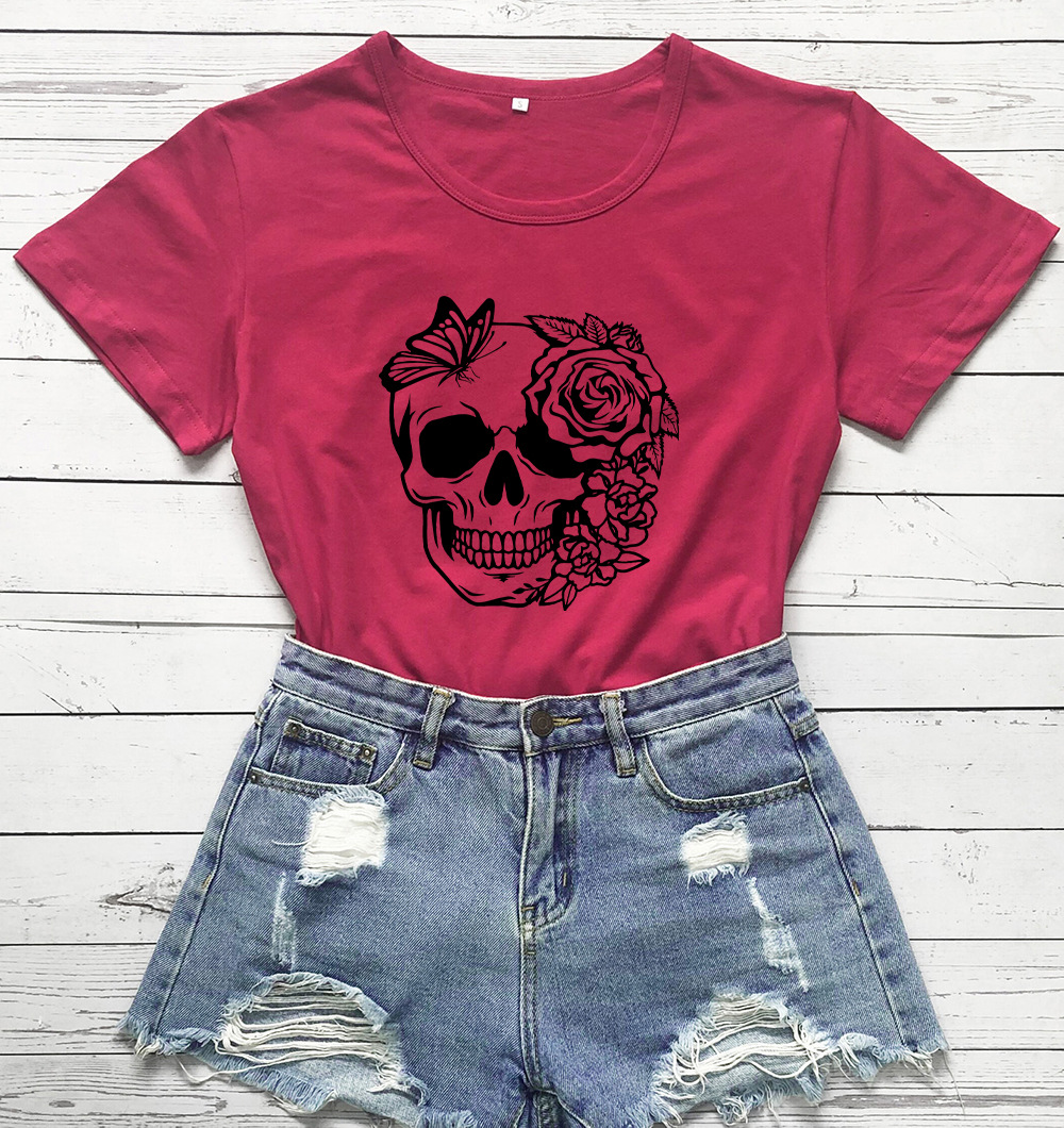 Women's Fashion Print Letter Short Sleeve Top Wine Red Black - Shop at LoveMi