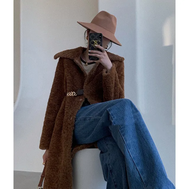 Temperament Faux Fur One Mid length Winter Coat Caramel Colour One Size - Shop at LoveMi