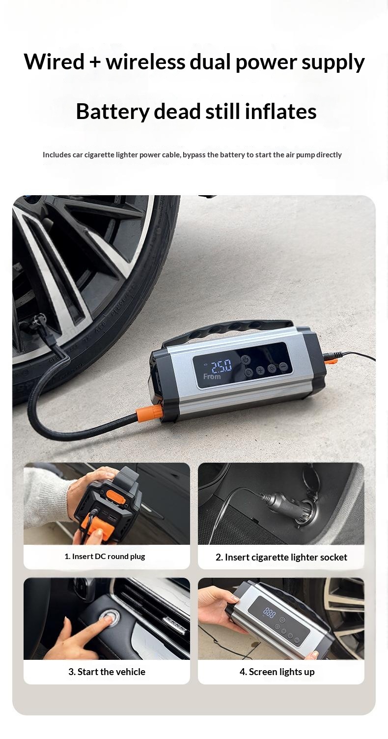3-in-1 Portable Cordless Car Starter & Tire Inflator Multifunctional Emergency Vehicle Tool 7