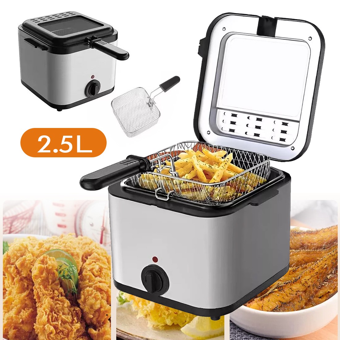2.5Ltr Compact 1 000W Electric Stainless Steel Deep Fat Fryer Non-stick Chip Pan — image 10