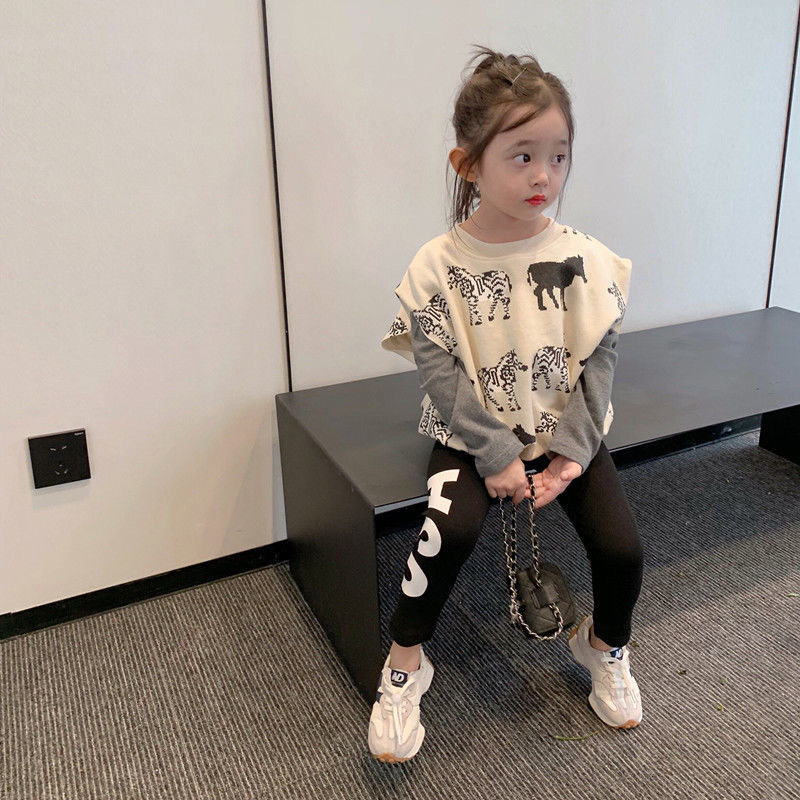 Girls Princess Style Fake Two-piece Sweater Suit All-match Fashionable Children's Leggings