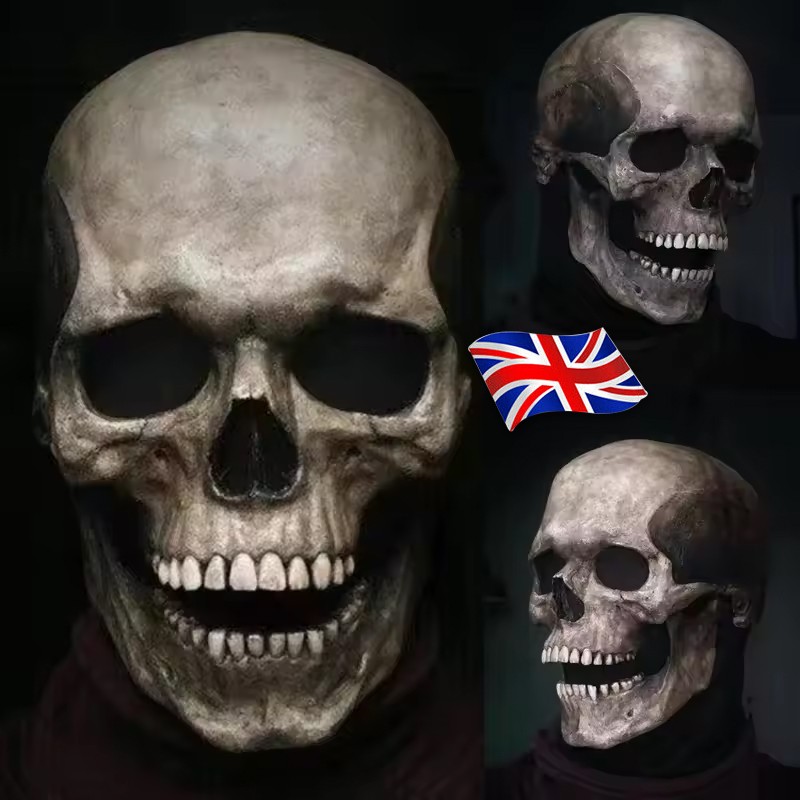 Full Head Skull Mask Helmet W& Movable Jaw Halloween Party Prop Latex Headgear — image 4