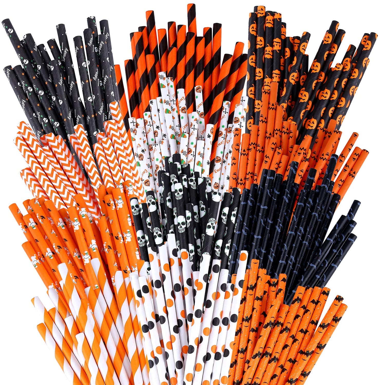 Pailles en papier biodégradables pour boisson d’Halloween – imprimé léopard, 20 pailles et 2 brosses