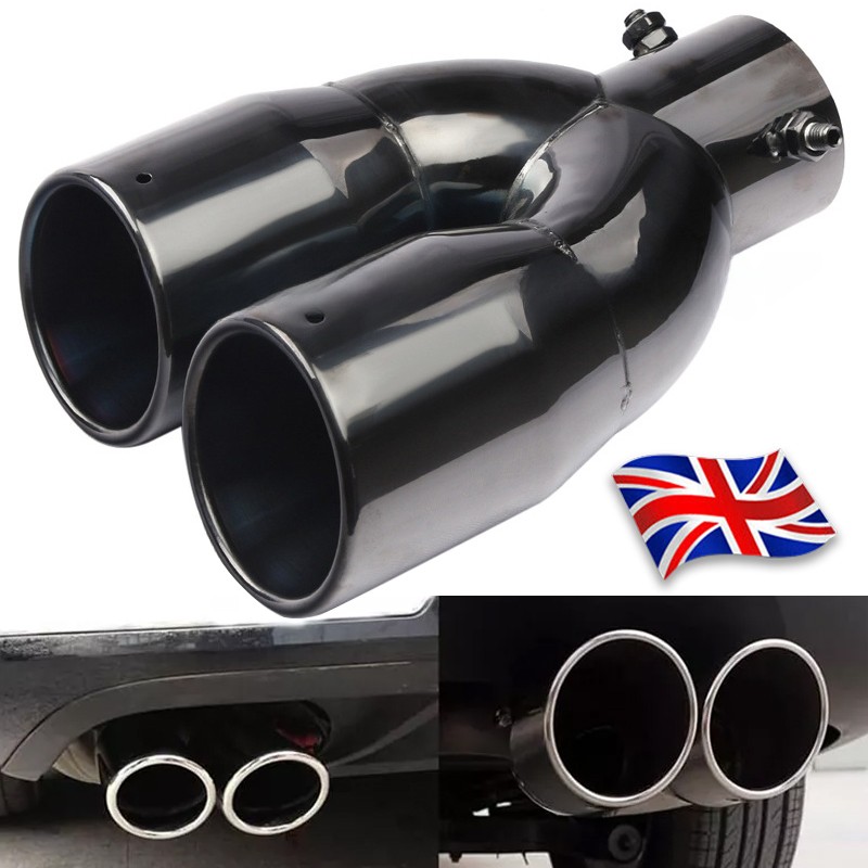 Universal Twin Dual Exhaust Trim Tip Double Muffler Pipe Black Tail 63 Mm UK