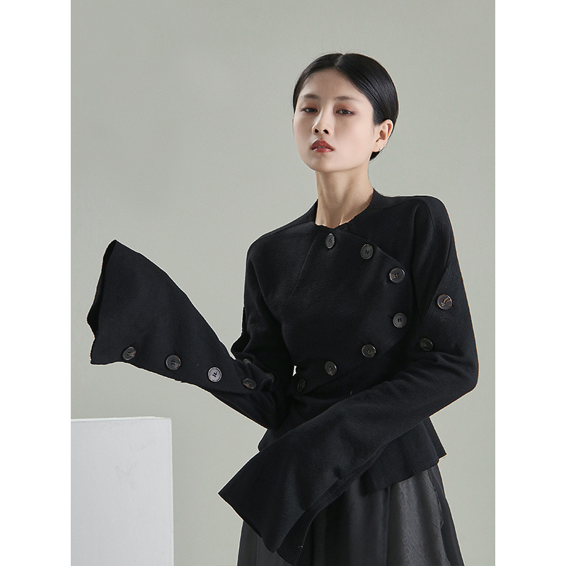 Button Irregular Long-sleeved Shirt Bottoming