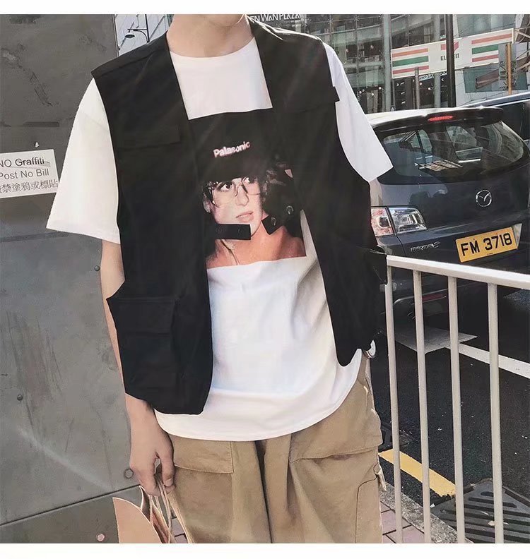 Tooling Style Men's Collarless Vest Casual Loose Vest