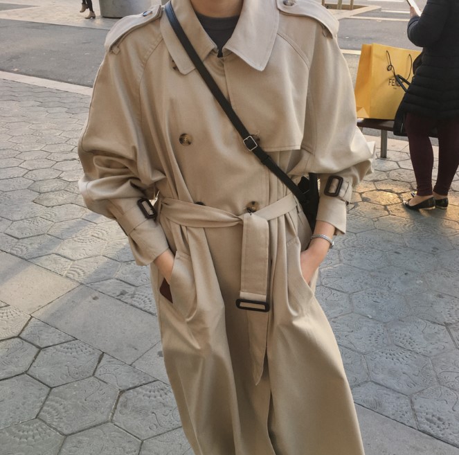Loose Lace-up Waist Slim Mid-length Trench Coat