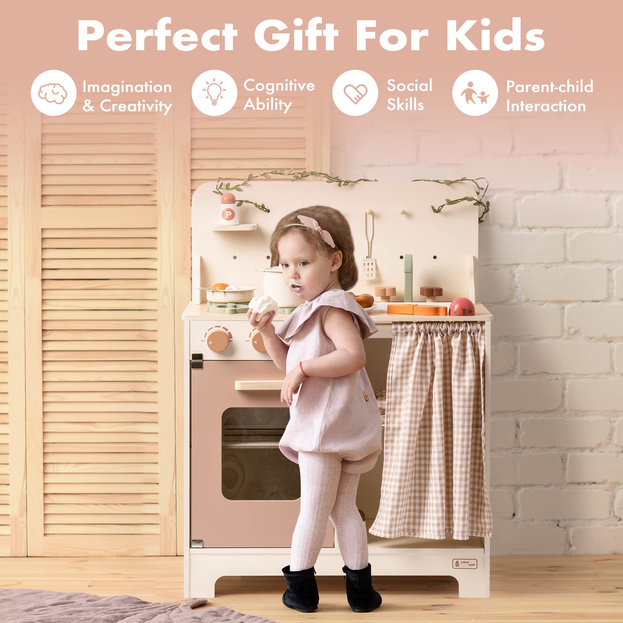 Kids Rustic Wooden Pretend Play Kitchen Set. Product Description: ROBOTIME BABY Cooking Toy for 3+ Year Old Kids, Girls & Boys, Kitchen, cooking, toy Furniture, Baby products, Baby toys. Features: Product Name : ROBOTIME Pretend Play Set Brand Name: Robot