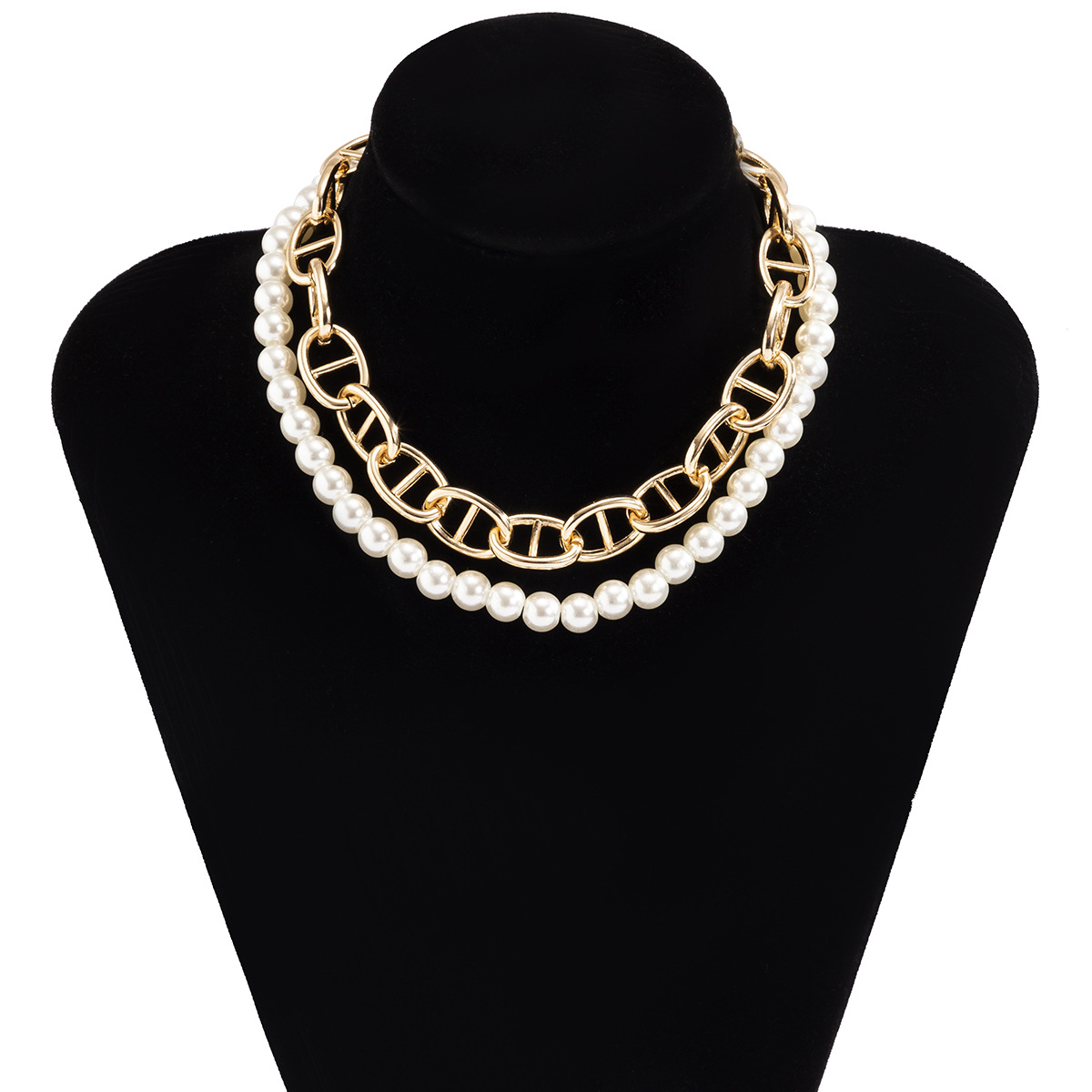 Women's Fashion Simple Exaggerated Stacked Handmade Pearl Necklace