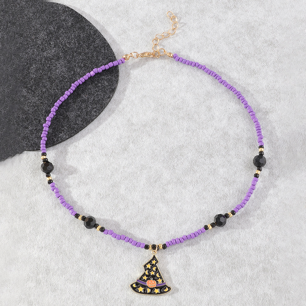 Orange Purple Rice Bead Necklace Alloy Drip Oil