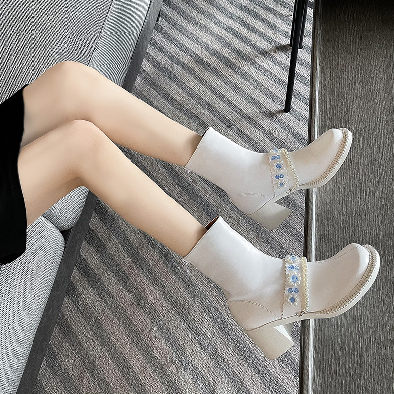 New Style Short Women Crystal Flower Beaded Fashion Boots For Children