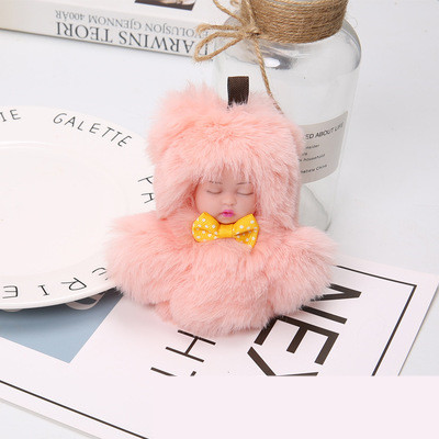 Rex Rabbit Fur Plush Sleep Doll Keychain Flesh Color - Shop at LoveMi